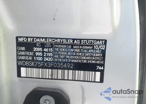 2003 Mercedes-Benz Sl 500 из США, поврежденный, VIN WDBSK75FX3F035492